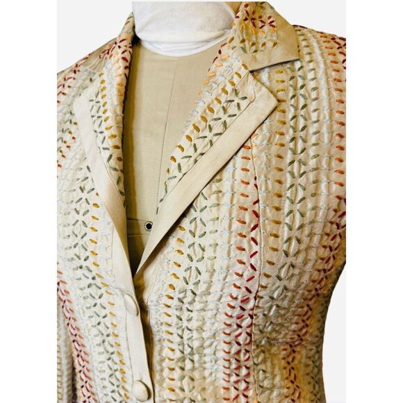 Chico’s 100% Silk 3-Button Embroidered Blazer Size S - Picture 7 of 12